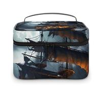 VFMKT Pirate Sailboat Full Moon Makeup Bag Portable Travel Cosmetic Bag Zipper Makeup Organizer Toiletry Bag for Women Ladies, Pirate Sailboat Full Moon, 25x18x15cm