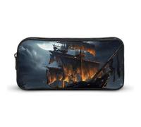 VFMKT Pirate Sailboat Full Moon Pencil Case Cute Pen Bag Large Capacity Pencil Pouch Makeup Cosmetic Bag for Women Men