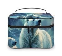 VFMKT Polar Bears Northern Lights_ Makeup Bag Portable Travel Cosmetic Bag Zipper Makeup Organizer Toiletry Bag for Women Ladies, Polar Bears Northern Lights_, 25x18x15cm