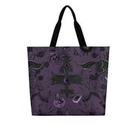 VFMKT Purple Black Goth Spooky Tote Bag Large Women Casual Shoulder Bag Reusable Grocery Bag Fasion Handbag for Office Shopping Travel, Style, 40x40x16cm