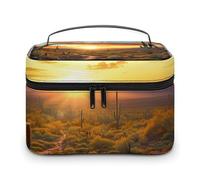 VFMKT Saguaros At Sunset Makeup Bag Portable Travel Cosmetic Bag Zipper Makeup Organizer Toiletry Bag for Women Ladies, Saguaros At Sunset, 25x18x15cm