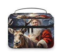VFMKT Santa Claus And Deer Elk Makeup Bag Portable Travel Cosmetic Bag Zipper Makeup Organizer Toiletry Bag for Women Ladies, Santa Claus And Deer Elk, 25x18x15cm