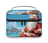 VFMKT Santa Claus At Beach Makeup Bag Portable Travel Cosmetic Bag Zipper Makeup Organizer Toiletry Bag for Women Ladies, Santa Claus At Beach, 25x18x15cm