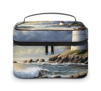 VFMKT Sea Lighthouse Sandbeach Makeup Bag Portable Travel Cosmetic Bag Zipper Makeup Organizer Toiletry Bag for Women Ladies, Sea Lighthouse Sandbeach, 25x18x15cm