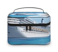 VFMKT Seaside Cruise Ship Makeup Bag Portable Travel Cosmetic Bag Zipper Makeup Organizer Toiletry Bag for Women Ladies, Seaside Cruise Ship, 25x18x15cm
