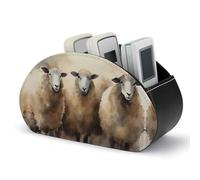 VFMKT Sheeps Watercolor Remote Control Holders Waterproof Pu Leather TV Remote Holder Desktop Storage Organizers Remote Caddy Box with 5 Compartments for TV Remotes/Media Controllers/Office Supplies