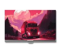 VFMKT Slim Metal Business Card Holder Portable Business Card Case Pocket Name Card Holder A Red Moon Wallet for Men Women Office Travel, style, One Size