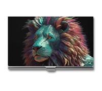 VFMKT Slim Metal Business Card Holder Portable Business Card Case Pocket Name Card Holder Abstract 3D Art Lion Wallet for Men Women Office Travel, style, One Size