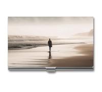 VFMKT Slim Metal Business Card Holder Portable Business Card Case Pocket Name Card Holder Alone at The Beach Wallet for Men Women Office Travel, style, One Size