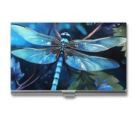 VFMKT Slim Metal Business Card Holder Portable Business Card Case Pocket Name Card Holder Art Blue Dragonfly Wallet for Men Women Office Travel