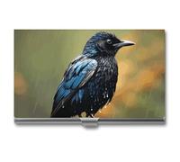 VFMKT Slim Metal Business Card Holder Portable Business Card Case Pocket Name Card Holder Bird on Rainy Day Wallet for Men Women Office Travel, style, One Size