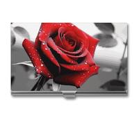 VFMKT Slim Metal Business Card Holder Portable Business Card Case Pocket Name Card Holder Black And White Red Rose Wallet for Men Women Office Travel, style, One Size