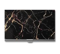 VFMKT Slim Metal Business Card Holder Portable Business Card Case Pocket Name Card Holder Black Gold Marble Wallet for Men Women Office Travel, style, One Size