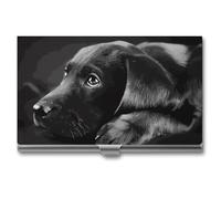 VFMKT Slim Metal Business Card Holder Portable Business Card Case Pocket Name Card Holder Black Labrador Puppy Wallet for Men Women Office Travel