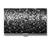VFMKT Slim Metal Business Card Holder Portable Business Card Case Pocket Name Card Holder Black White Glitter Wallet for Men Women Office Travel, style, One Size