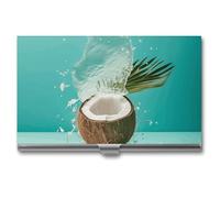 VFMKT Slim Metal Business Card Holder Portable Business Card Case Pocket Name Card Holder Coconut Drink Wallet for Men Women Office Travel, style, One Size