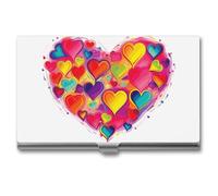 VFMKT Slim Metal Business Card Holder Portable Business Card Case Pocket Name Card Holder Colourful Heart Wallet for Men Women Office Travel, style, One Size
