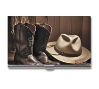 VFMKT Slim Metal Business Card Holder Portable Business Card Case Pocket Name Card Holder Cowboy Black Hat Western Boots Wallet for Men Women Office Travel, style, One Size