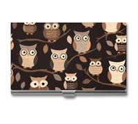 VFMKT Slim Metal Business Card Holder Portable Business Card Case Pocket Name Card Holder Cute Brown Cartoon Owls Wallet for Men Women Office Travel, style, One Size