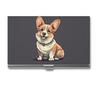 VFMKT Slim Metal Business Card Holder Portable Business Card Case Pocket Name Card Holder Cute Corgi Dog Illustration Wallet for Men Women Office Travel, style, One Size