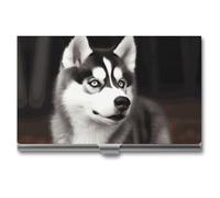 VFMKT Slim Metal Business Card Holder Portable Business Card Case Pocket Name Card Holder Cute Husky Dog Wallet for Men Women Office Travel, style, One Size