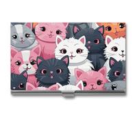 VFMKT Slim Metal Business Card Holder Portable Business Card Case Pocket Name Card Holder Cute Kittens Wallet for Men Women Office Travel, style, One Size