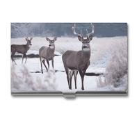 VFMKT Slim Metal Business Card Holder Portable Business Card Case Pocket Name Card Holder Deer on Frozen Wilderness Wallet for Men Women Office Travel, style, One Size