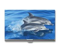 VFMKT Slim Metal Business Card Holder Portable Business Card Case Pocket Name Card Holder Dolphin Family Wallet for Men Women Office Travel, style, One Size