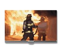 VFMKT Slim Metal Business Card Holder Portable Business Card Case Pocket Name Card Holder Firefighter Fireman Flame Wallet for Men Women Office Travel, style, One Size