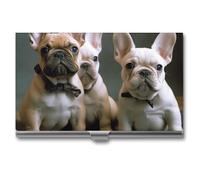 VFMKT Slim Metal Business Card Holder Portable Business Card Case Pocket Name Card Holder French Bulldog Puppies Wallet for Men Women Office Travel