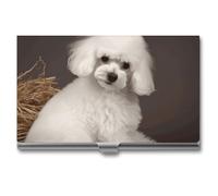 VFMKT Slim Metal Business Card Holder Portable Business Card Case Pocket Name Card Holder French Poodle Wallet for Men Women Office Travel, style, One Size