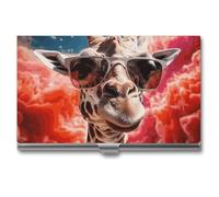 VFMKT Slim Metal Business Card Holder Portable Business Card Case Pocket Name Card Holder Giraffe Wearing Sunglasses Wallet for Men Women Office Travel, style, One Size