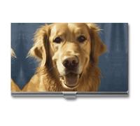 VFMKT Slim Metal Business Card Holder Portable Business Card Case Pocket Name Card Holder Golden Dog Wallet for Men Women Office Travel, style, One Size