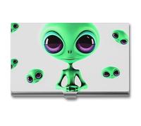 VFMKT Slim Metal Business Card Holder Portable Business Card Case Pocket Name Card Holder Green Alien Wallet for Men Women Office Travel, style, One Size