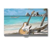 VFMKT Slim Metal Business Card Holder Portable Business Card Case Pocket Name Card Holder Guitar on The Beach Wallet for Men Women Office Travel, style, One Size