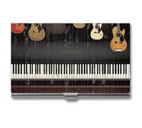 VFMKT Slim Metal Business Card Holder Portable Business Card Case Pocket Name Card Holder Guitar Piano Pattern Wallet for Men Women Office Travel, style, One Size