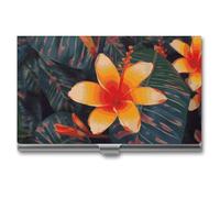 VFMKT Slim Metal Business Card Holder Portable Business Card Case Pocket Name Card Holder Hawaii Tropical Flower Wallet for Men Women Office Travel, style, One Size
