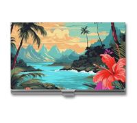 VFMKT Slim Metal Business Card Holder Portable Business Card Case Pocket Name Card Holder Hello Hawaii Wallet for Men Women Office Travel, style, One Size