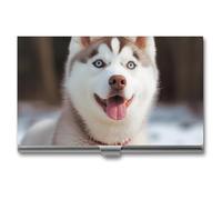 VFMKT Slim Metal Business Card Holder Portable Business Card Case Pocket Name Card Holder Husky Piquant Dog Wallet for Men Women Office Travel