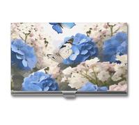 VFMKT Slim Metal Business Card Holder Portable Business Card Case Pocket Name Card Holder Hydrangeas Daisies Butterflies Wallet for Men Women Office Travel, style, One Size