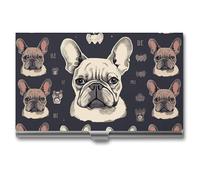 VFMKT Slim Metal Business Card Holder Portable Business Card Case Pocket Name Card Holder I Love French Bulldog Wallet for Men Women Office Travel