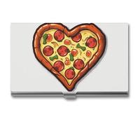 VFMKT Slim Metal Business Card Holder Portable Business Card Case Pocket Name Card Holder I Love Pizza Heart Wallet for Men Women Office Travel