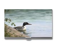 VFMKT Slim Metal Business Card Holder Portable Business Card Case Pocket Name Card Holder Loon Nature Birds Wallet for Men Women Office Travel, style, One Size