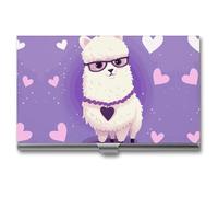 VFMKT Slim Metal Business Card Holder Portable Business Card Case Pocket Name Card Holder Love Alpaca Purple Wallet for Men Women Office Travel, style, One Size