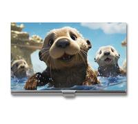 VFMKT Slim Metal Business Card Holder Portable Business Card Case Pocket Name Card Holder Lovely Sea Otter Print Wallet for Men Women Office Travel