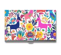 VFMKT Slim Metal Business Card Holder Portable Business Card Case Pocket Name Card Holder Mexican Otomi Animals Wallet for Men Women Office Travel, style, One Size