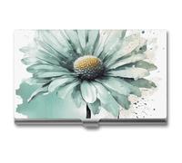 VFMKT Slim Metal Business Card Holder Portable Business Card Case Pocket Name Card Holder Mint Green Watercolor Daisy Wallet for Men Women Office Travel, style, One Size