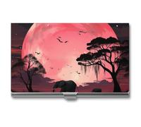VFMKT Slim Metal Business Card Holder Portable Business Card Case Pocket Name Card Holder Moon Elephant Wallet for Men Women Office Travel