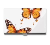 VFMKT Slim Metal Business Card Holder Portable Business Card Case Pocket Name Card Holder Orange Butterfly Wallet for Men Women Office Travel, style, One Size