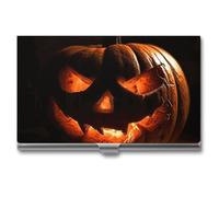 VFMKT Slim Metal Business Card Holder Portable Business Card Case Pocket Name Card Holder Orange Pumpkin Wallet for Men Women Office Travel, style, One Size